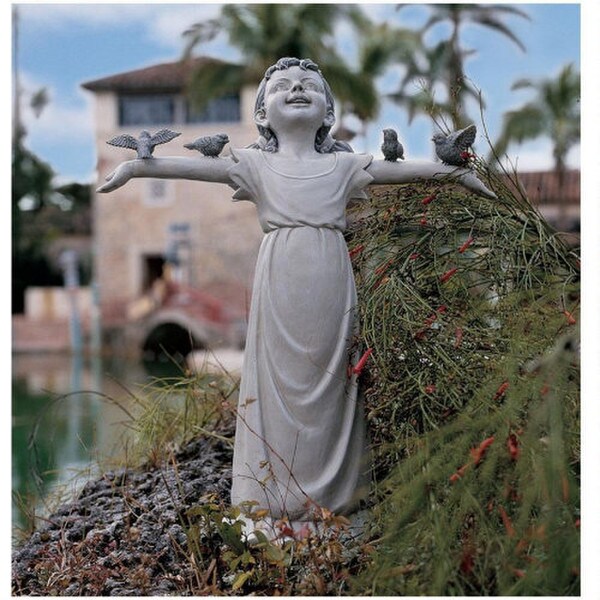 Basking in Gods Glory Little Girl Statue Birds on Arms Child Sculpture